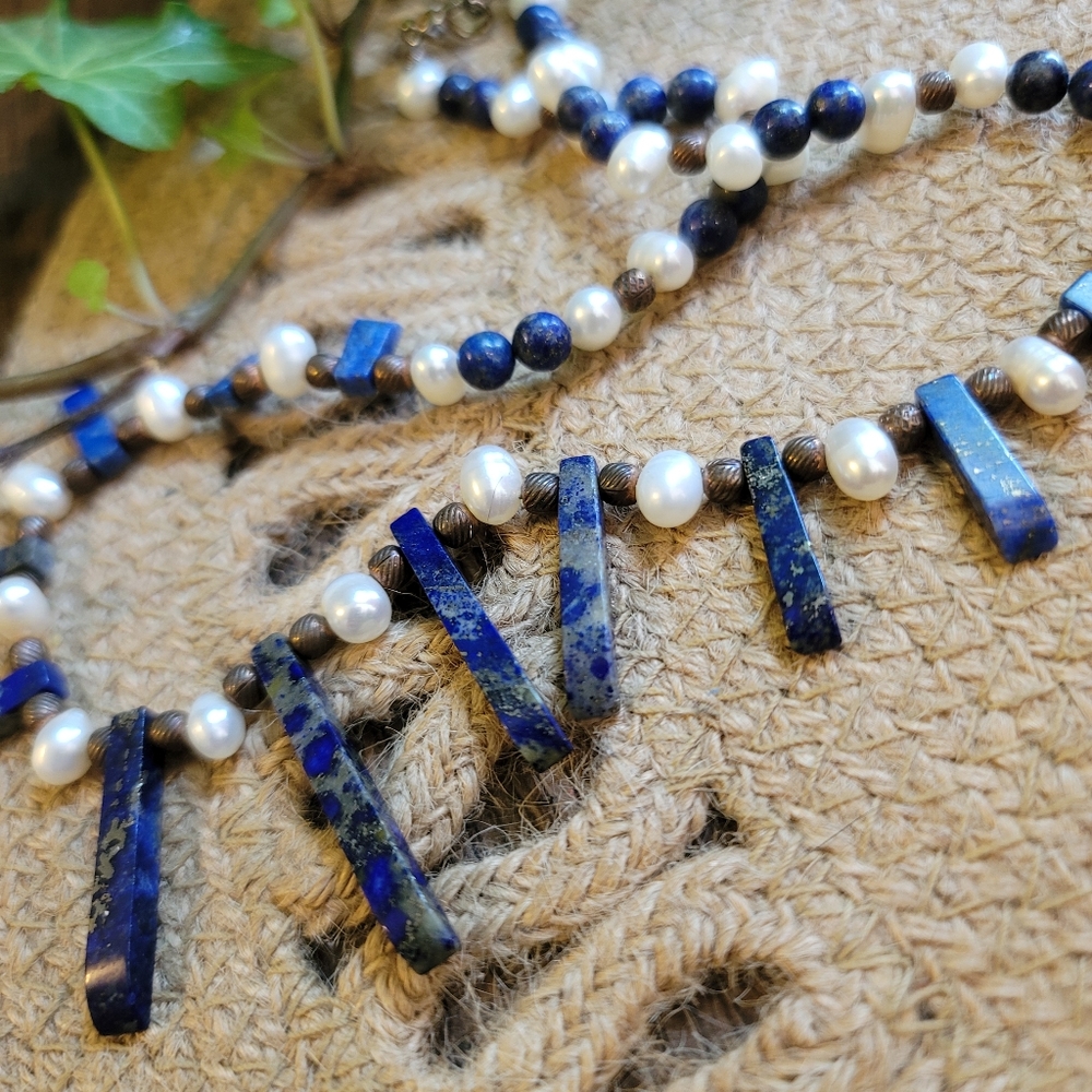 ⭐WoWw!! LAPIS LAZULI freshwater pearl necklace ✨handcrafted with love